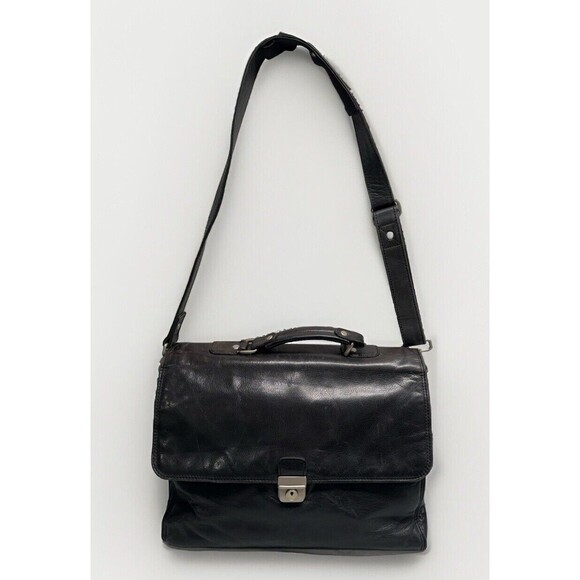 Kenneth Cole Other - Kenneth Cole Black Leather Briefcase Laptop Bag Removable Crossbody Strap